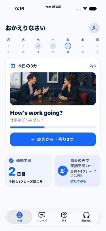 Year 1の現在の今日画面